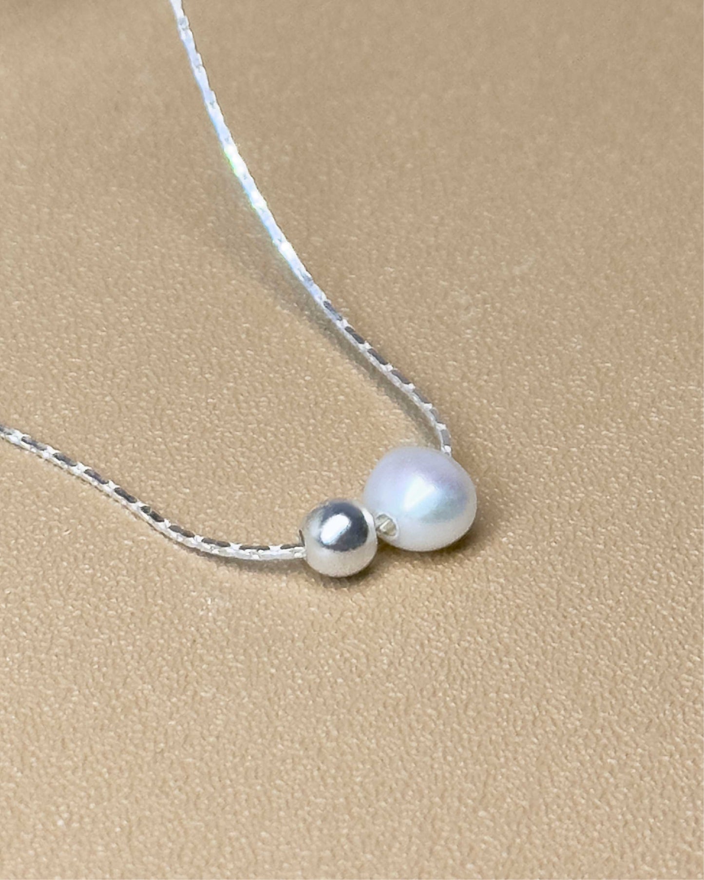 Silver Bead Pearl Necklace｜小銀珠珍珠項鍊